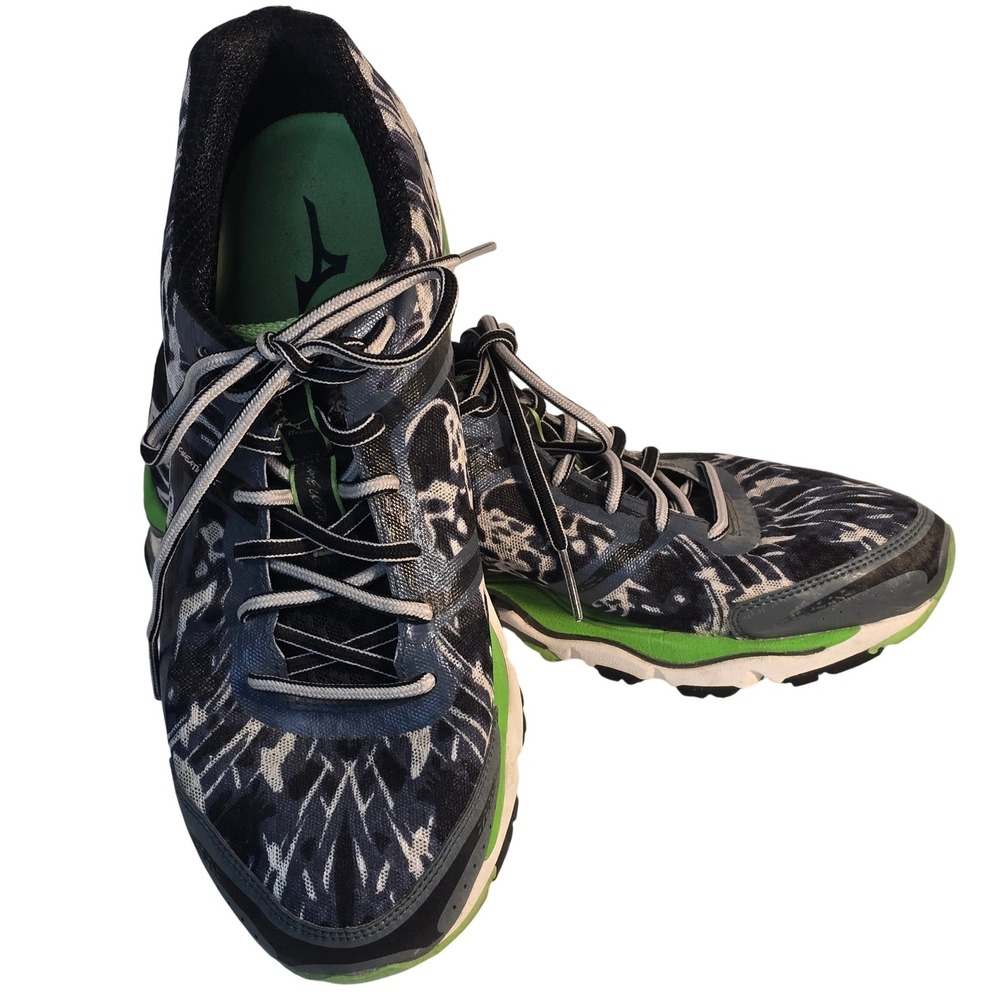 Mizuno Wave Creation 15 Mens Running Shoes Blue Black Green Print Sneakers